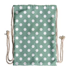 Mint Green Polka Dots Drawstring Bag (large) by GardenOfOphir