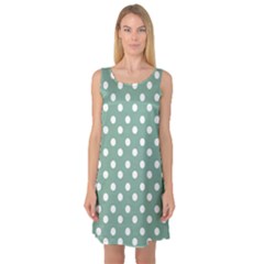 Mint Green Polka Dots Sleeveless Satin Nightdresses by GardenOfOphir