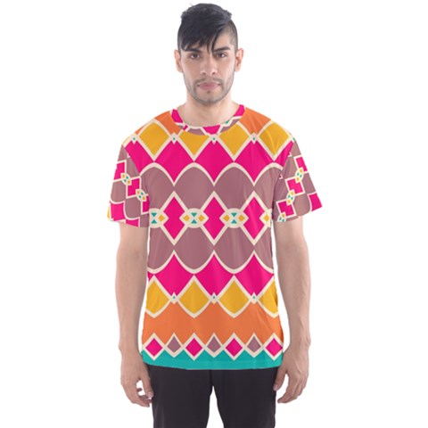 Symmetric Shapes In Retro Colors Men s Sport Mesh Tee by LalyLauraFLM