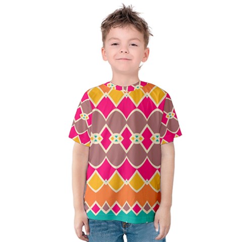 Symmetric Shapes In Retro Colors Kid s Cotton Tee by LalyLauraFLM