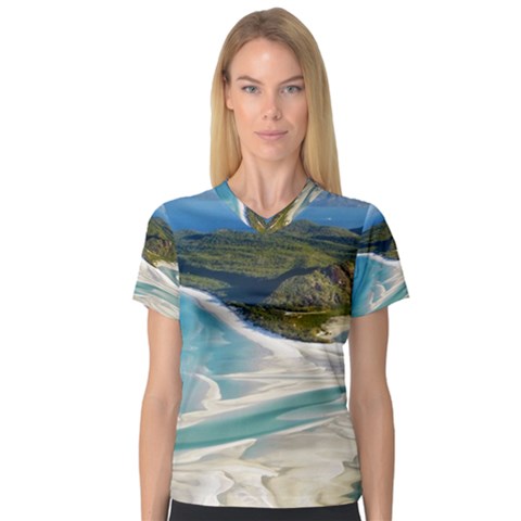 Whitehaven Beach 1 Women s V-neck Sport Mesh Tee by trendistuff