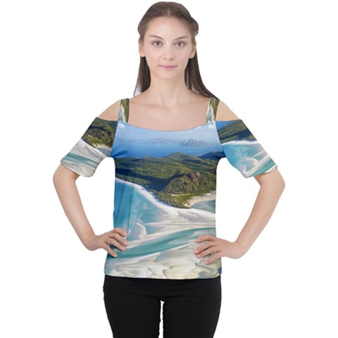 Whitehaven Beach 1 Women s Cutout Shoulder Tee by trendistuff