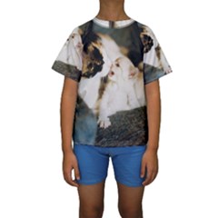 Calico Cat And White Kitty Kid s Short Sleeve Swimwear by trendistuff
