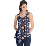 Blue Weather Pattern Over Blue Layered Sleeveless Tunic Top