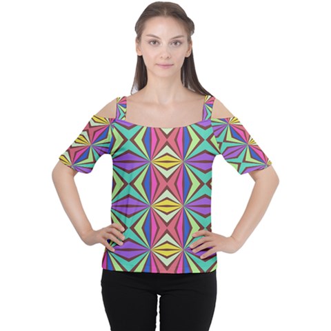 Connected Shapes In Retro Colors  Women s Cutout Shoulder Tee by LalyLauraFLM