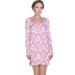 Soft Pink Damask Pattern Long Sleeve Nightdress by Zandiepants