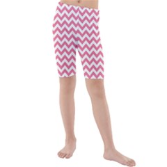 Pink And White Zigzag Kid s Mid Length Swim Shorts by Zandiepants