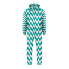 Turquoise And White Zigzag Pattern Hooded Jumpsuit (kids) by Zandiepants