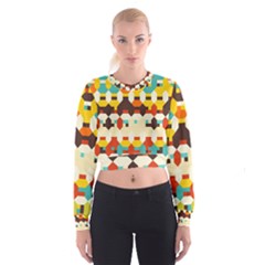 Shapes In Retro Colors   Women s Cropped Sweatshirt by LalyLauraFLM