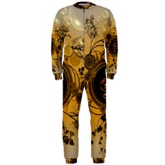 Decorative Clef On A Round Button With Flowers And Bubbles Onepiece Jumpsuit (men)  by FantasyWorld7