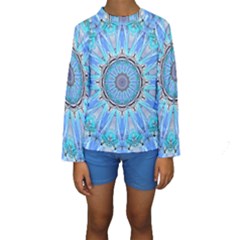 Sapphire Ice Flame, Light Bright Crystal Wheel Kid s Long Sleeve Swimwear by DianeClancy