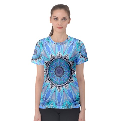 Sapphire Ice Flame, Light Bright Crystal Wheel Women s Sport Mesh Tee by DianeClancy