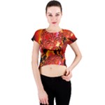  Flame Delights, Abstract Red Orange Crew Neck Crop Top