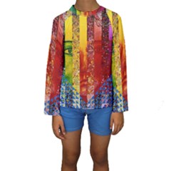 Conundrum I, Abstract Rainbow Woman Goddess  Kid s Long Sleeve Swimwear by DianeClancy