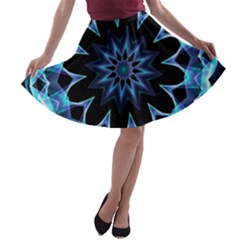 Crystal Star, Abstract Glowing Blue Mandala A-line Skater Skirt by DianeClancy