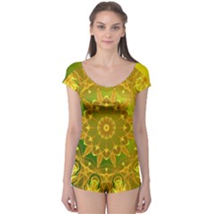 Yellow Green Abstract Wheel Of Fire Boyleg Leotard (ladies)