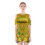 Yellow Green Abstract Wheel Of Fire Cutout Shoulder Dress