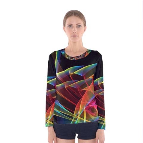 Dancing Northern Lights, Abstract Summer Sky  Women s Long Sleeve Tee by DianeClancy