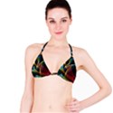 Peacock Symphony, Abstract Rainbow Music Bikini Top View1