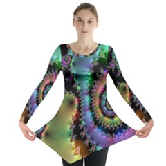 Satin Rainbow, Spiral Curves Through The Cosmos Long Sleeve Tunic  by DianeClancy