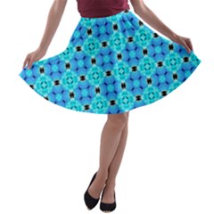 Vibrant Modern Abstract Lattice Aqua Blue Quilt A-line Skater Skirt by DianeClancy