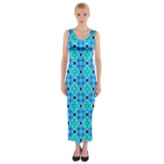 Vibrant Modern Abstract Lattice Aqua Blue Quilt Fitted Maxi Dress by DianeClancy