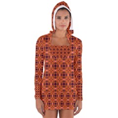 Peach Purple Abstract Moroccan Lattice Quilt Women s Long Sleeve Hooded T-shirt by DianeClancy