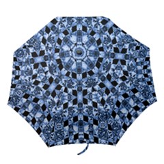 Indigo Check Ornate Print Folding Umbrellas by dflcprints
