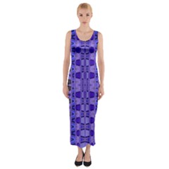 Blue Black Geometric Pattern Fitted Maxi Dress