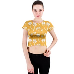 Summer Palm Tree Pattern Crew Neck Crop Top