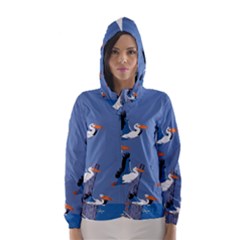 Abstract Pelicans Seascape Tropical Pop Art Hooded Wind Breaker (women) by WaltCurleeArt