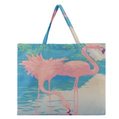 Two Pink Flamingos Pop Art Zipper Large Tote Bag by WaltCurleeArt