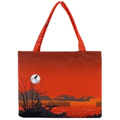 Tropical Birds Orange Sunset Landscape Mini Tote Bag by WaltCurleeArt