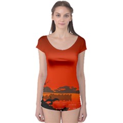 Tropical Birds Orange Sunset Landscape Boyleg Leotard (ladies) by WaltCurleeArt