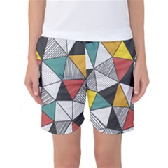 Colorful Geometric Triangles Pattern  Women s Basketball Shorts by TastefulDesigns