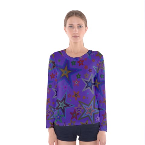 Purple Christmas Party Stars Women s Long Sleeve Tee by yoursparklingshop