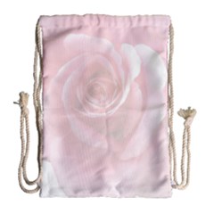 Pink White Love Rose Drawstring Bag (large)