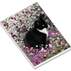 Freckles In Flowers Ii, Black White Tux Cat Large Memo Pads by DianeClancy