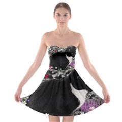 Freckles In Flowers Ii, Black White Tux Cat Strapless Dresses by DianeClancy