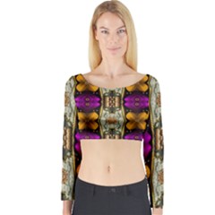 Contemplative Floral And Pearls  Long Sleeve Crop Top