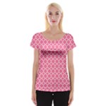 Soft Pink Quatrefoil Pattern Women s Cap Sleeve Top