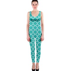 Turquoise Quatrefoil Pattern Onepiece Catsuit by Zandiepants