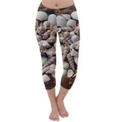 Tropical Sea Shells Collection, Copper Background Capri Winter Leggings  by yoursparklingshop