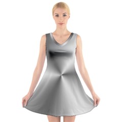 Shiny Metallic Silver V-neck Sleeveless Skater Dress by yoursparklingshop