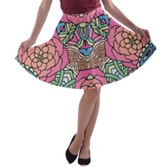 Petals, Carnival, Bold Flower Design A-line Skater Skirt by Zandiepants