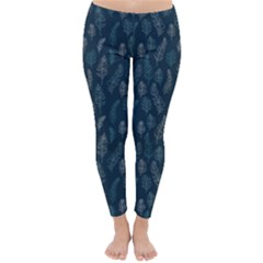 Whimsical Feather Pattern, Midnight Blue, Winter Leggings  by Zandiepants