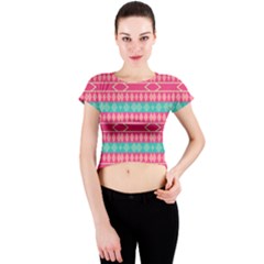 Pink Blue Rhombus Pattern                               Crew Neck Crop Top by LalyLauraFLM