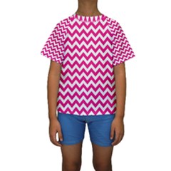 Hot Pink & White Zigzag Pattern Kid s Short Sleeve Swimwear by Zandiepants