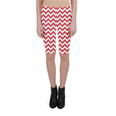 Poppy Red & White Zigzag Pattern Cropped Leggings 