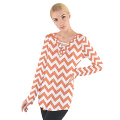 Tangerine Orange & White Zigzag Pattern Women s Tie Up Tee